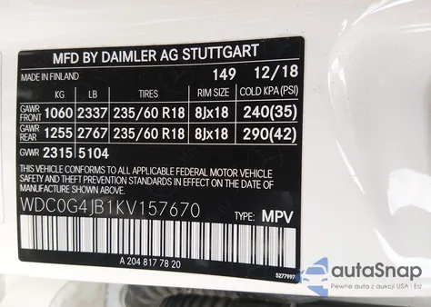 2019 Mercedes-Benz Glc 300 from USA, damaged, VIN WDC0G4JB1KV157670